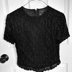 Cote d’ Azur Evening Beaded Black Top sz S